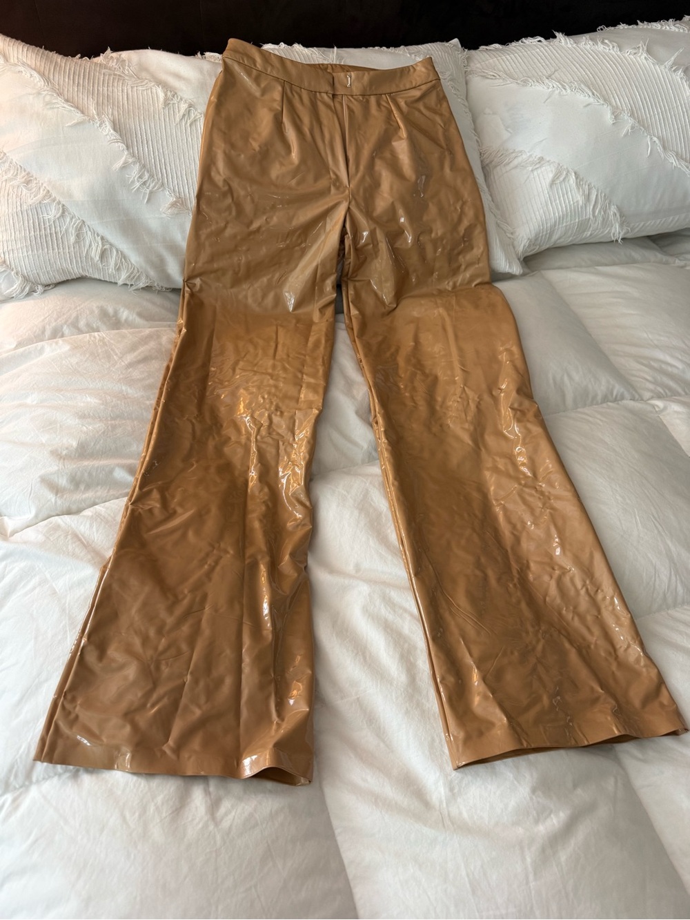 Women's Tan Vinyl Flared Pants